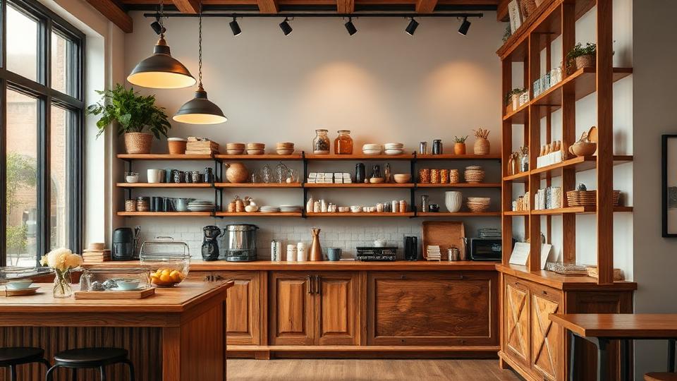 Holztheke und Regalsystem in einem Café
