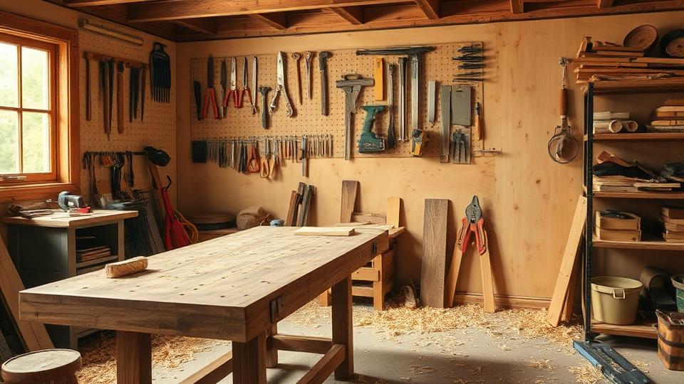 Werkstatt der Schreinerei mit Hobelbank und Werkzeugen